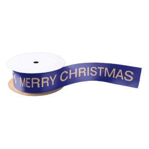 Personalised Name Simple Merry Christmas dark blue Satin Ribbon
