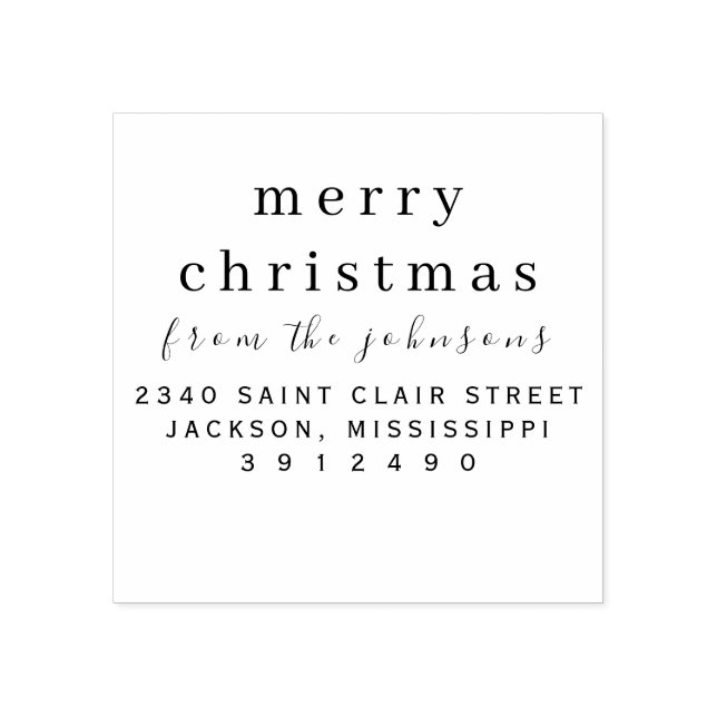 Personalised Name simple Modern Merry Christmas Rubber Stamp (Imprint)