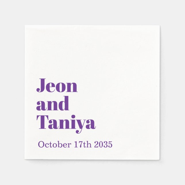 Personalised Name Simple Modern MInimal Wedding  Napkin (Front)