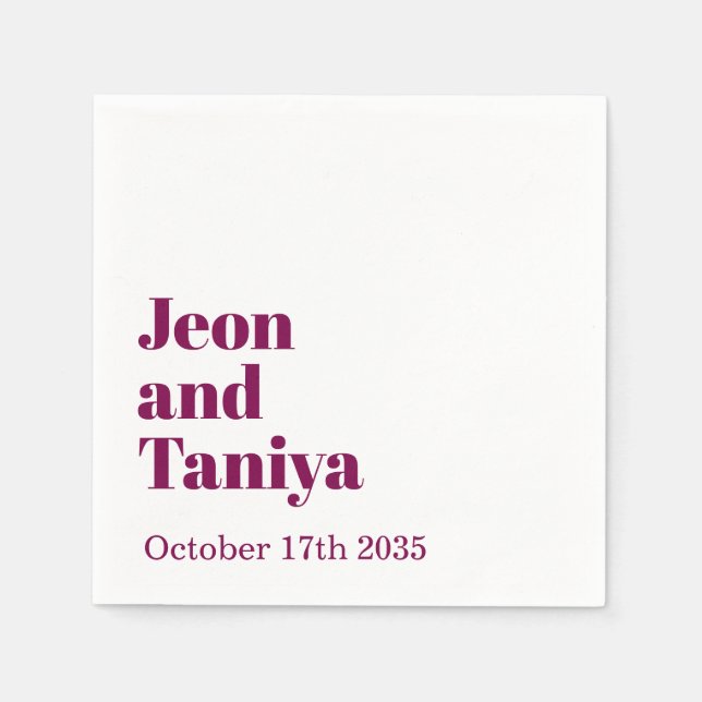 Personalised Name Simple Modern MInimal Wedding  Napkin (Front)