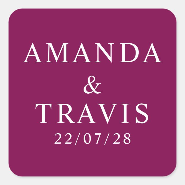 Personalised Name Simple Modern Minimal Wedding   Square Sticker (Front)