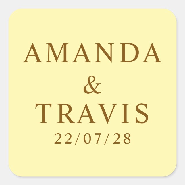 Personalised Name Simple Modern Minimal Wedding   Square Sticker (Front)