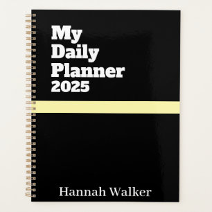 Personalised Name Simple Modern Stylish 2025 Black Planner
