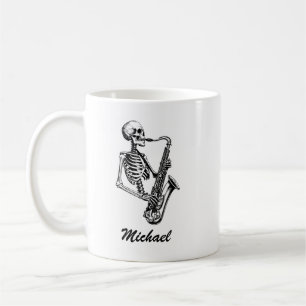 Personalised Name Skeleton Saxophone Music Lover Coffee Mug