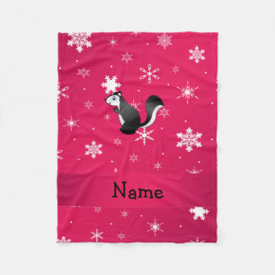 Personalised name skunk pink snowflakes fleece blanket