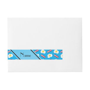 Personalised name sky blue bacon eggs wraparound address label
