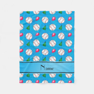Personalised name sky blue baseball birthday fleece blanket