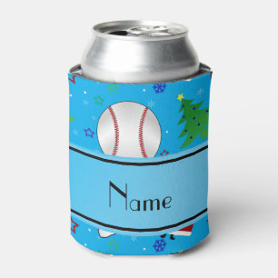 Personalised name sky blue baseball christmas can cooler