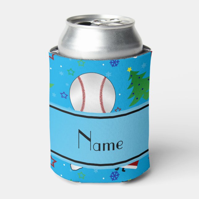 Personalised name sky blue baseball christmas can cooler (Can Front)
