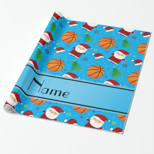 Personalised name sky blue basketball christmas wrapping paper
