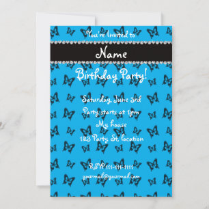 Personalised name sky blue butterfly pattern invitation