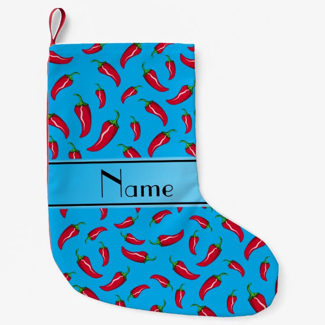 Personalised name sky blue chilli pepper small christmas stocking (Front)