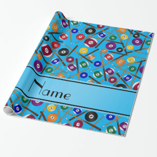 Personalised name sky blue colourful pool pattern wrapping paper