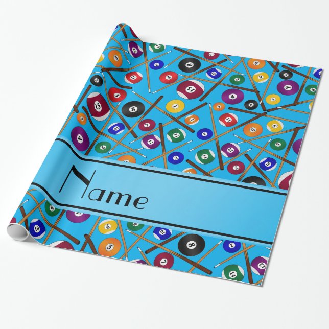 Personalised name sky blue colourful pool pattern wrapping paper (Unrolled)