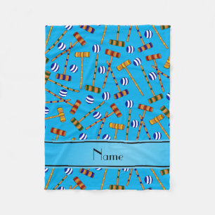 Personalised name sky blue croquet pattern fleece blanket