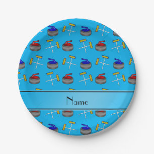 Personalised name sky blue curling pattern paper plate