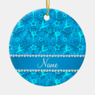 Personalised name sky blue damask gymnastics ceramic tree decoration
