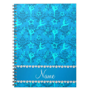 Personalised name sky blue damask gymnastics notebook