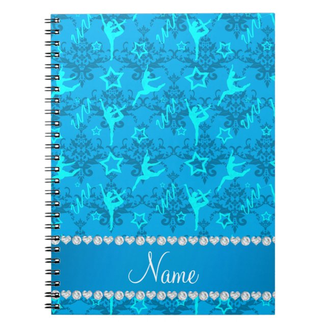 Personalised name sky blue damask gymnastics notebook (Front)