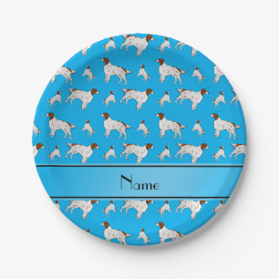 Personalised name sky blue English Setter Paper Plate