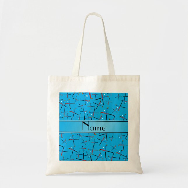 Personalised name sky blue field hockey pattern tote bag (Front)