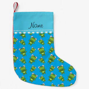 Personalised name sky blue frogs small christmas stocking