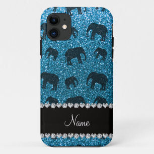 Personalised name sky blue glitter elephants iPhone 11 case