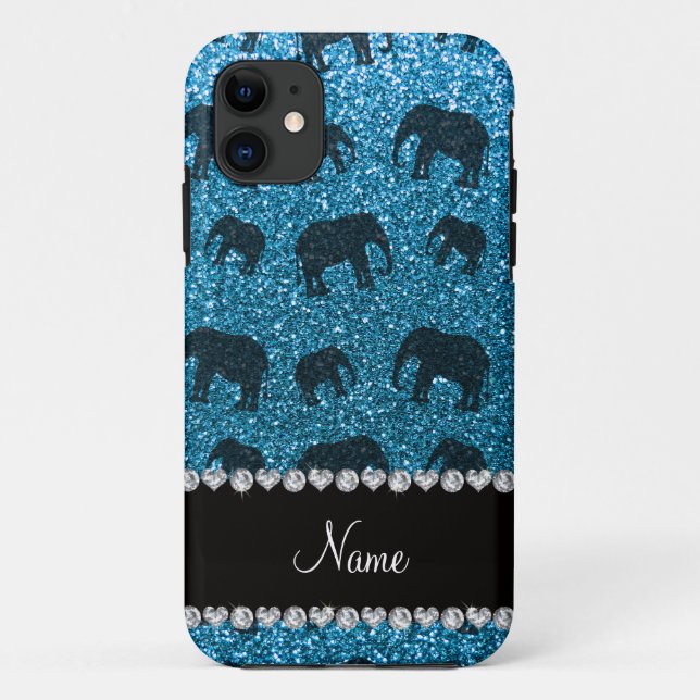 Personalised name sky blue glitter elephants Case-Mate iPhone case (Back)