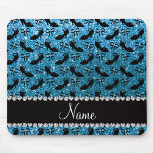 Personalised name sky blue glitter fancy shoes bow mouse pad