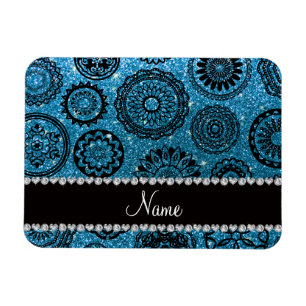 Personalised name sky blue glitter mandalas magnet
