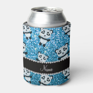 Personalised name sky blue glitter pandas can cooler