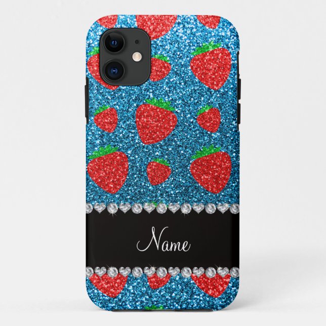 Personalised name sky blue glitter strawberry Case-Mate iPhone case (Back)