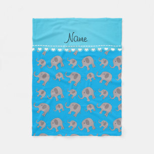 Personalised name sky blue grey elephants fleece blanket