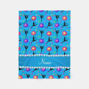 Personalised name sky blue gymnastics flowers fleece blanket
