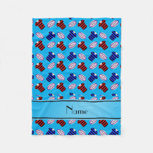 Personalised name sky blue jerseys rugby balls fleece blanket