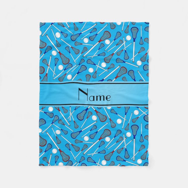 Personalised name sky blue lacrosse pattern fleece blanket (Front)