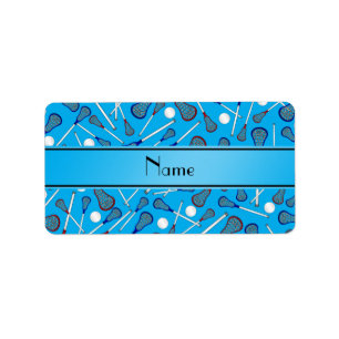 Personalised name sky blue lacrosse pattern label
