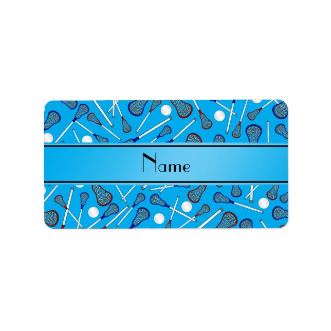 Personalised name sky blue lacrosse pattern label (Front)