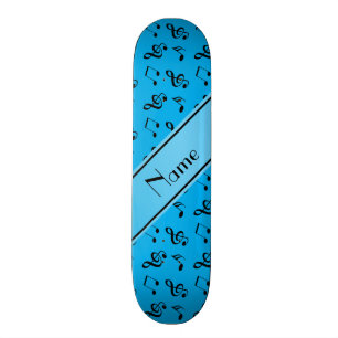 Personalised name sky blue music notes skateboard