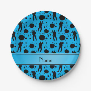 Personalised name sky blue paintball pattern paper plate