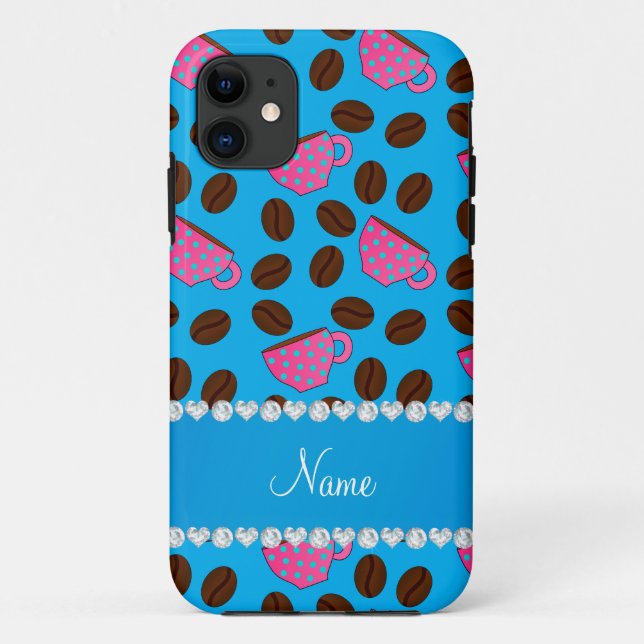 Personalised name sky blue pink coffee cups beans Case-Mate iPhone case (Back)