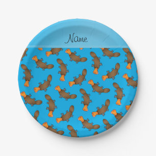 Personalised name sky blue platypus pattern paper plate