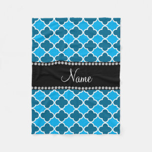 Personalised name sky blue quatrefoil pattern fleece blanket