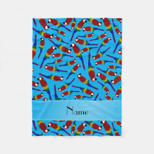 Personalised name sky blue red parrots fleece blanket