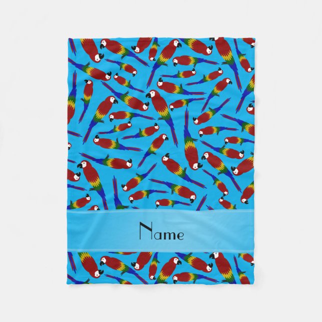 Personalised name sky blue red parrots fleece blanket (Front)