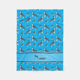 Personalised name sky blue siberian husky dogs fleece blanket