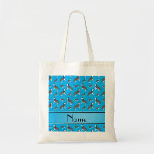Personalised name sky blue siberian husky dogs tote bag