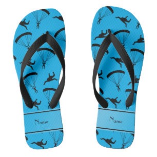 Personalised name sky blue skydiving pattern thongs