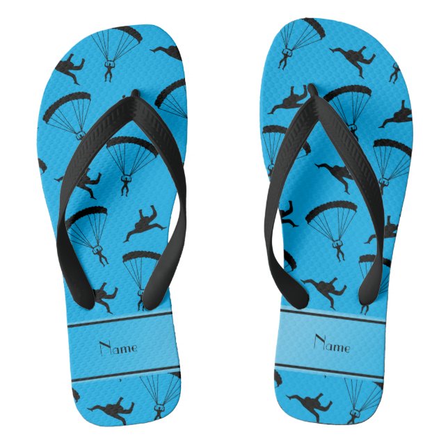 Personalised name sky blue skydiving pattern thongs (Footbed)