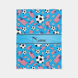 Personalised name sky blue soccer american flag fleece blanket
